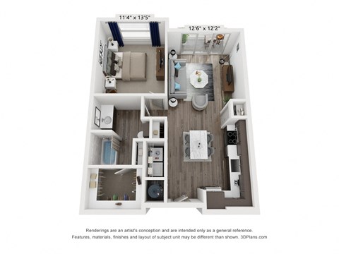 Floor plan for 1 bed, 1 bath, 774 sqft